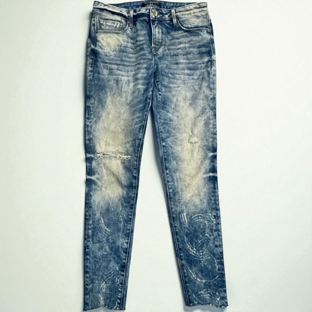 Cult Of Individuality Zen Mid-rise Jeans Y2K Grunge Raw Hem Acid Wash Sz 28